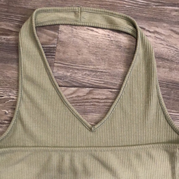 American Eagle Green Ribbed Halter Tank Top Size Large - Picture 4 of 11